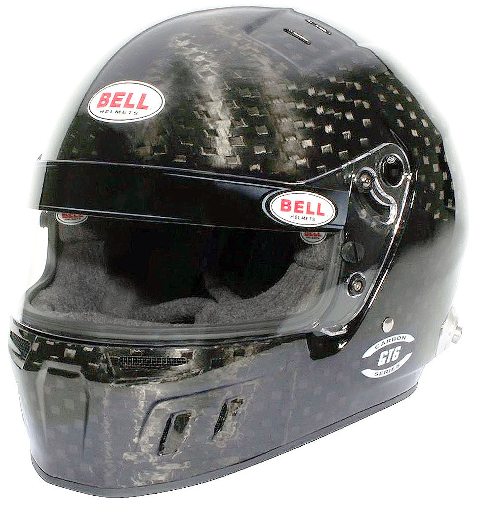 Bell Racing GT6 Carbon Fiber auto racing helmet is very lightweight and strong Snell SA2020 and FIA 8859 approved for track days and circuit racing.