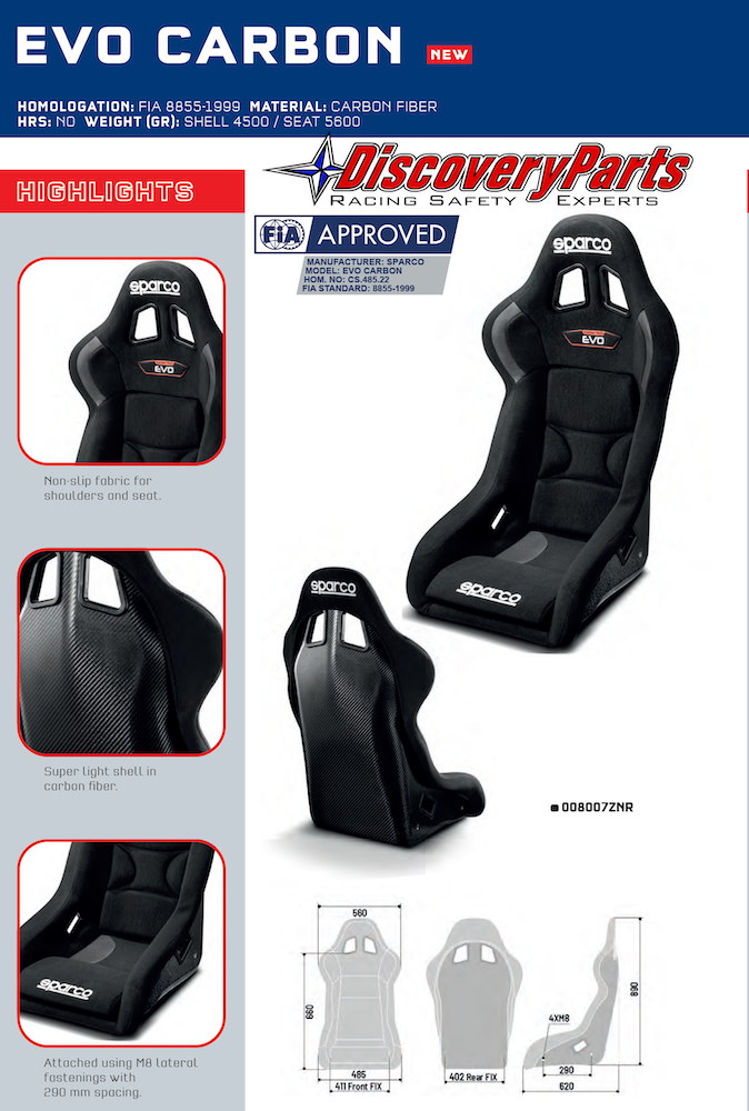 Sparco QRT-C Carbon Fiber Seat Measurements