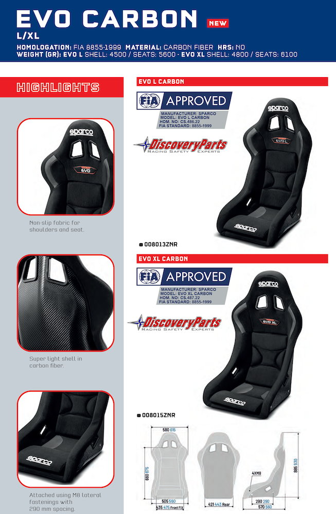 Sparco QRT-C L XL Carbon Fiber Seat Measurements