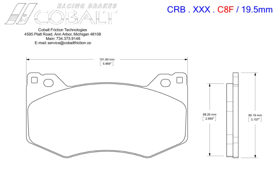 Cobalt Corvette C8 Brake Pads (Front)